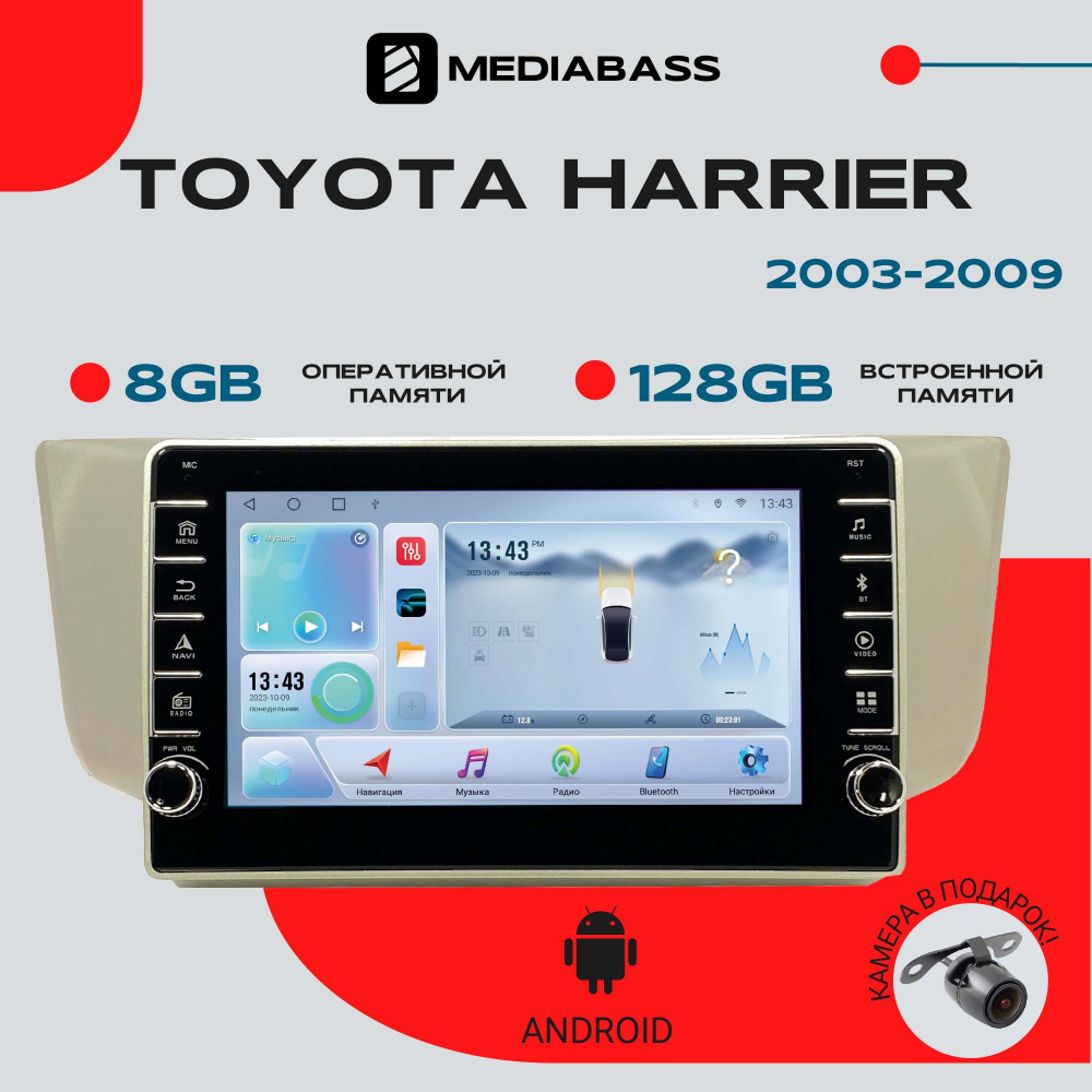 Магнитола Android 13 Toyota Harrier 2003-2009, 8/128 ГБ с крутилками, DSP, 4G модем, голосовое управление #1