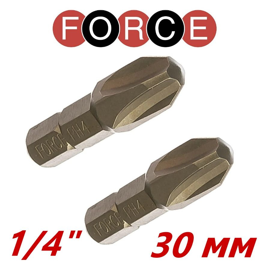 Биты вставки 1/4" крестовые PH4-30 мм в количестве 2 штук FORCE 121304  #1