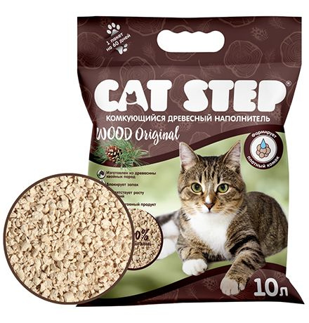 Cat Step Wood Original / Комкующийся растительный наполнитель Кэт Степ для кошачьего туалета Древесный, #1