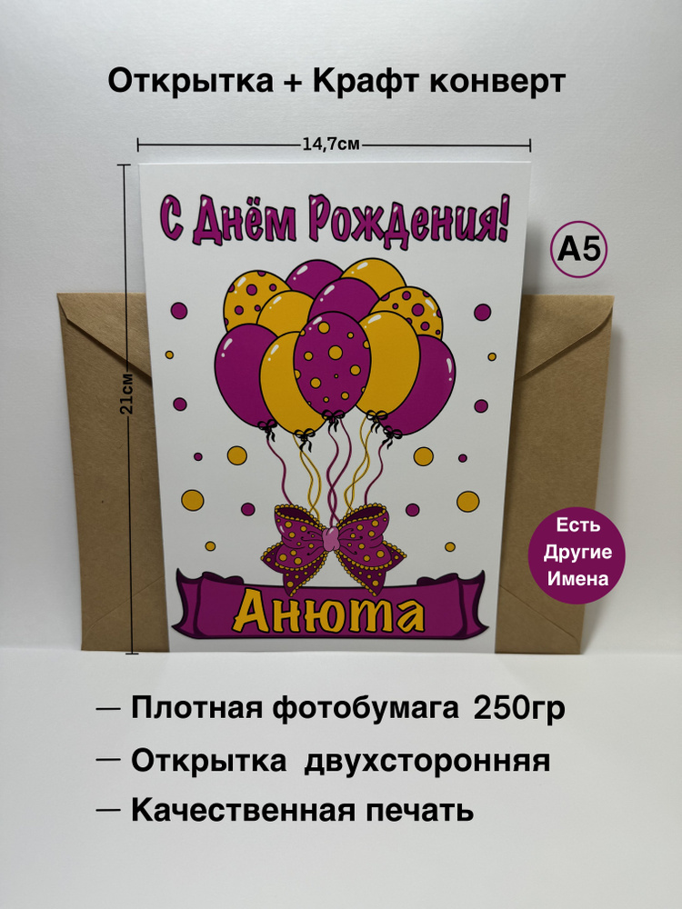 Открытка, Огромный привет, Анна, Аня, Анечка, Анюта, Anna, Anya.