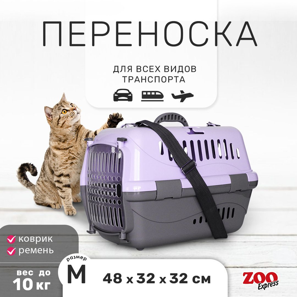 Клиппер-переноска для кошек и собак ZOOexpress Турне 48х32х32 см (М), с прозрачной дверцей, КОВРИК + #1