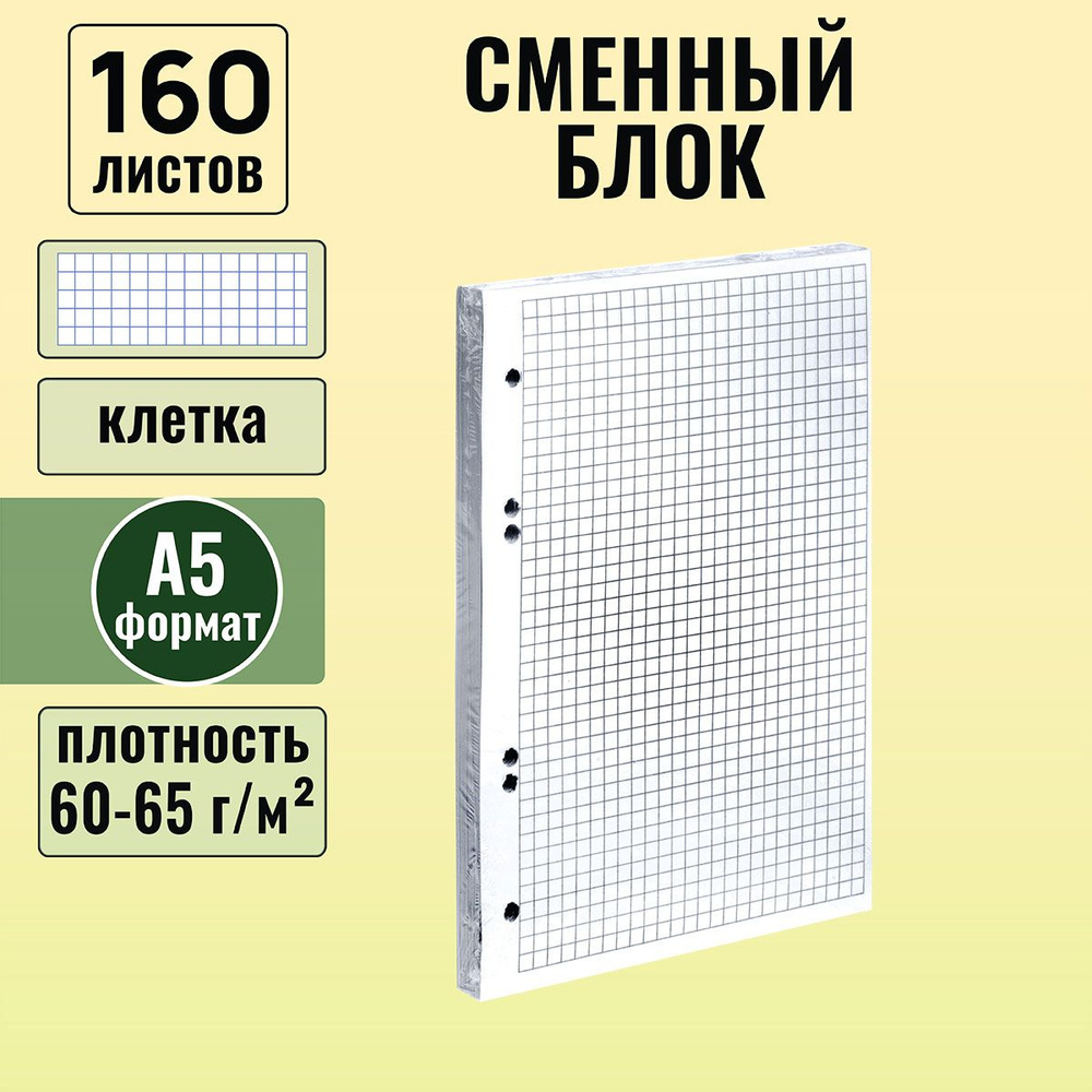 Сменный блок 160 листов, формата А5, клетка, для тетрадей на кольцах  #1