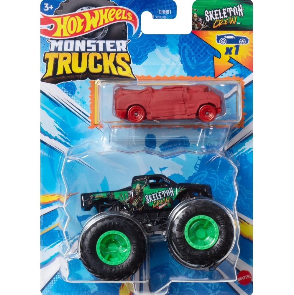 Монстр трак Хот вилс, машинки для мальчиков Mattel, машина Hot Wheels Monster Truck 2 шт Skeleton Crew #1