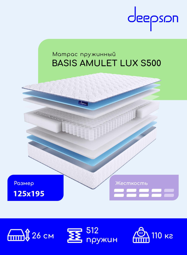 Deepson BASIS AMULET LUX S500 выше средней жесткости, Полутороспальный, Беспружинный, На кровать 125x195 #1