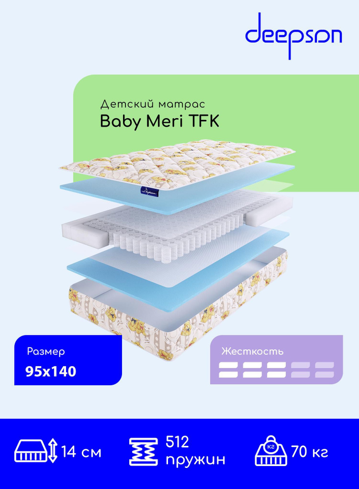 Матрас детский Deepson Baby Meri EVS 500 средней жесткости, односпальный, пружинный, на кровать 95x140 #1