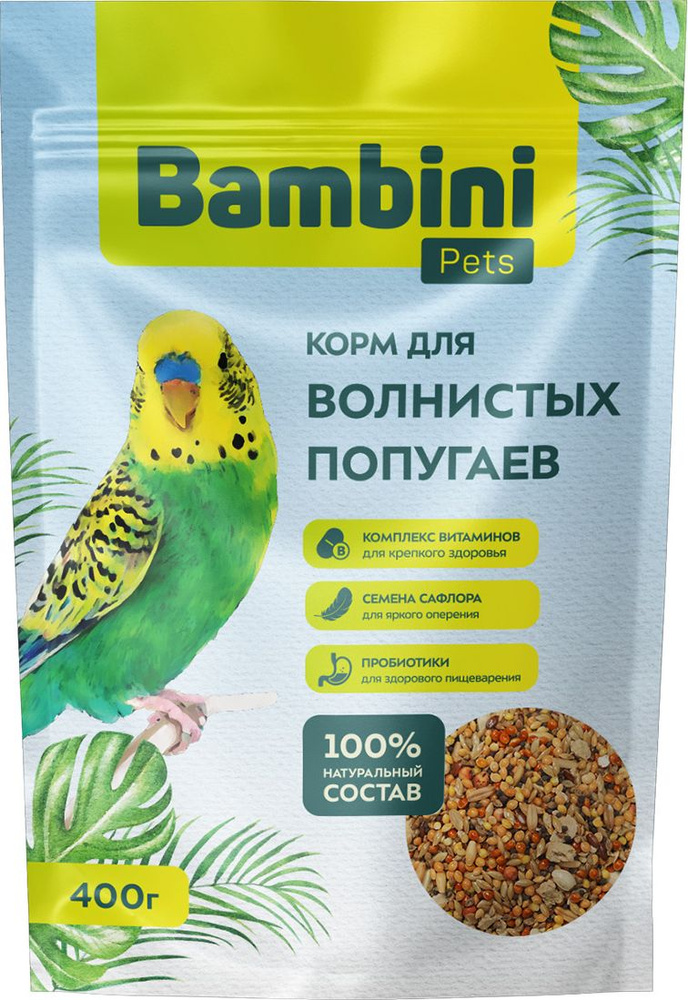 Корм для птиц сухой Bambini Pets / Бамбини Петс для волнистых попугаев из просо и овса 400г / зерновая #1