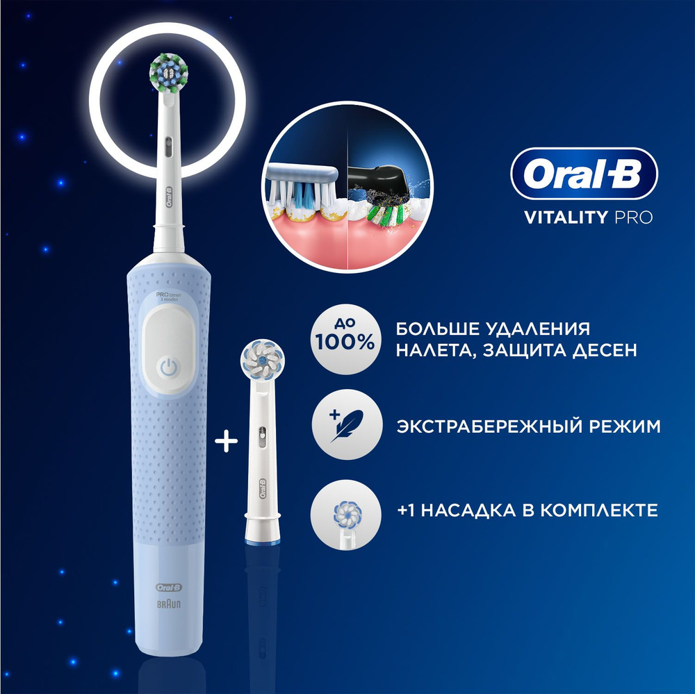 Оригинальная электрическая зубная щётка Oral-B Vitality Pro Голубая с дополнительной насадкой Sensitive #1