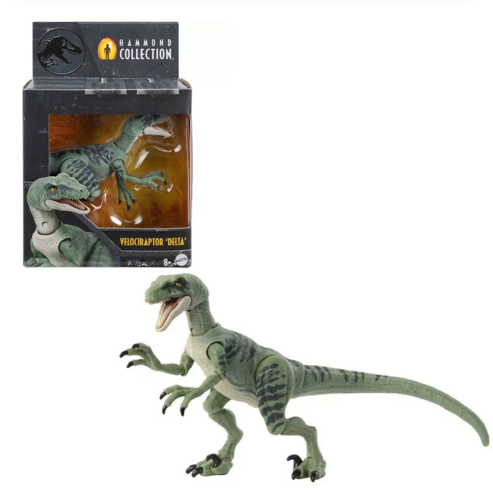 игрушки mattel фигурки Jurassic World Hammond Collection Velociraptor Delta Dinosaur Figure With 14 Articulations #1