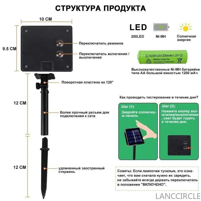 2 штуки уличных гирлянд на солнечных батареях общей длиной 44 метра и 400 светодиодов с дистанционным #1