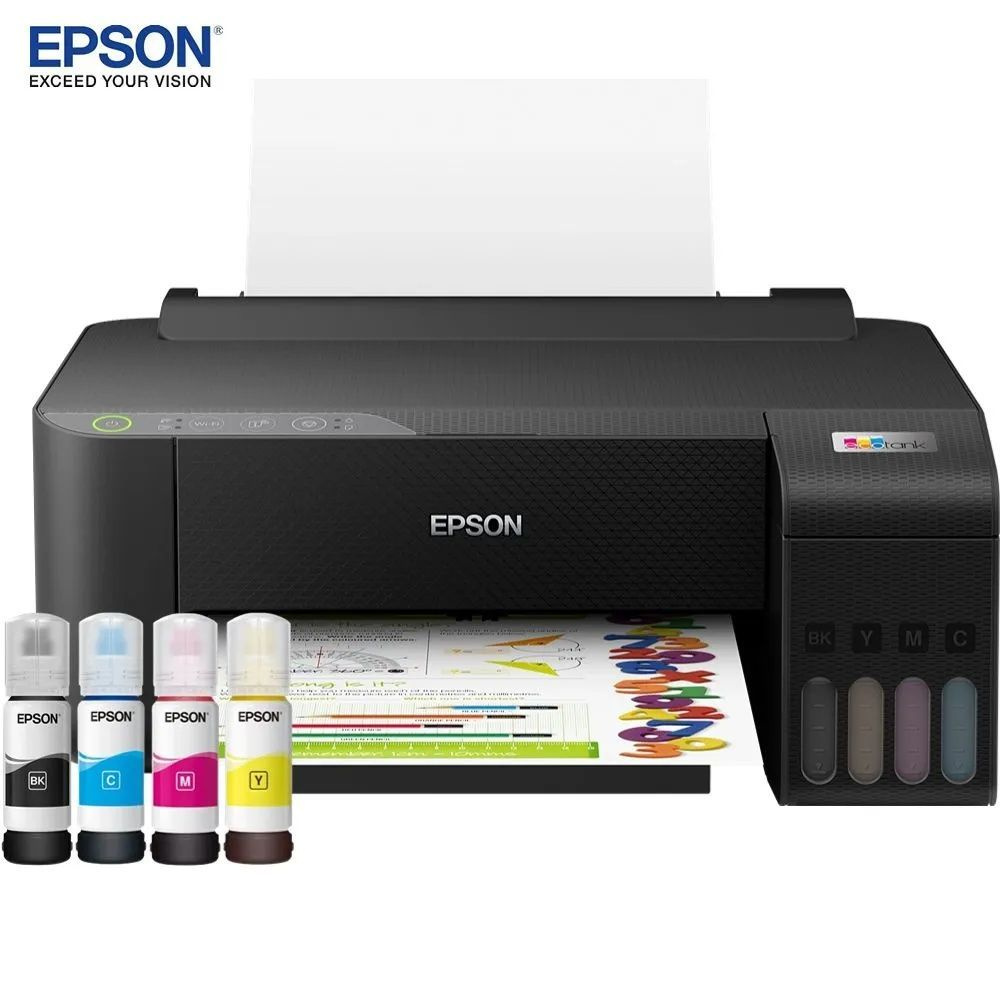 Epson Принтер струйный L1258, СНПЧ, цветн., A4, USB Wi-Fi , черный матовый, прозрачный  #1