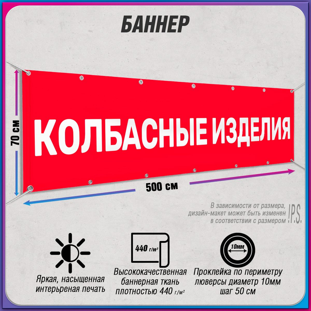 Баннер, рекламная вывеска "Колбасные изделия" / 5x0.7 м. #1