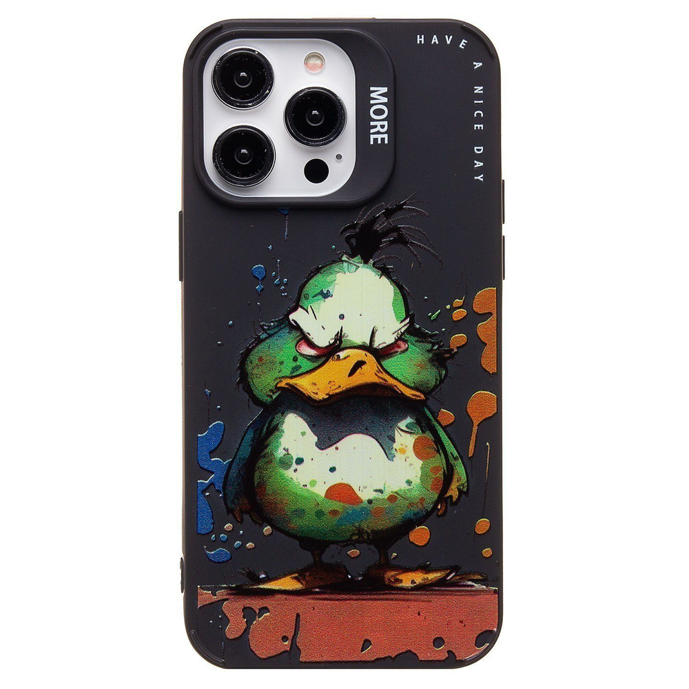 Чехол для iPhone 14 Pro Max силиконовый (рис. 335/утка) <черный> #1