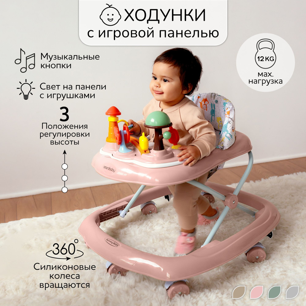 Ходунки детские с электронной игровой панелью Amarobaby, Running Baby, розовый  #1