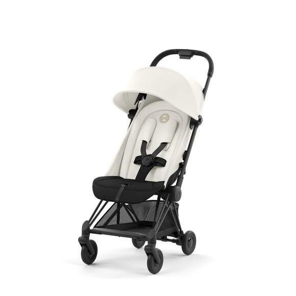 Прогулочная коляска Cybex Coya Off White на шасси Matt Black с дождевиком  #1