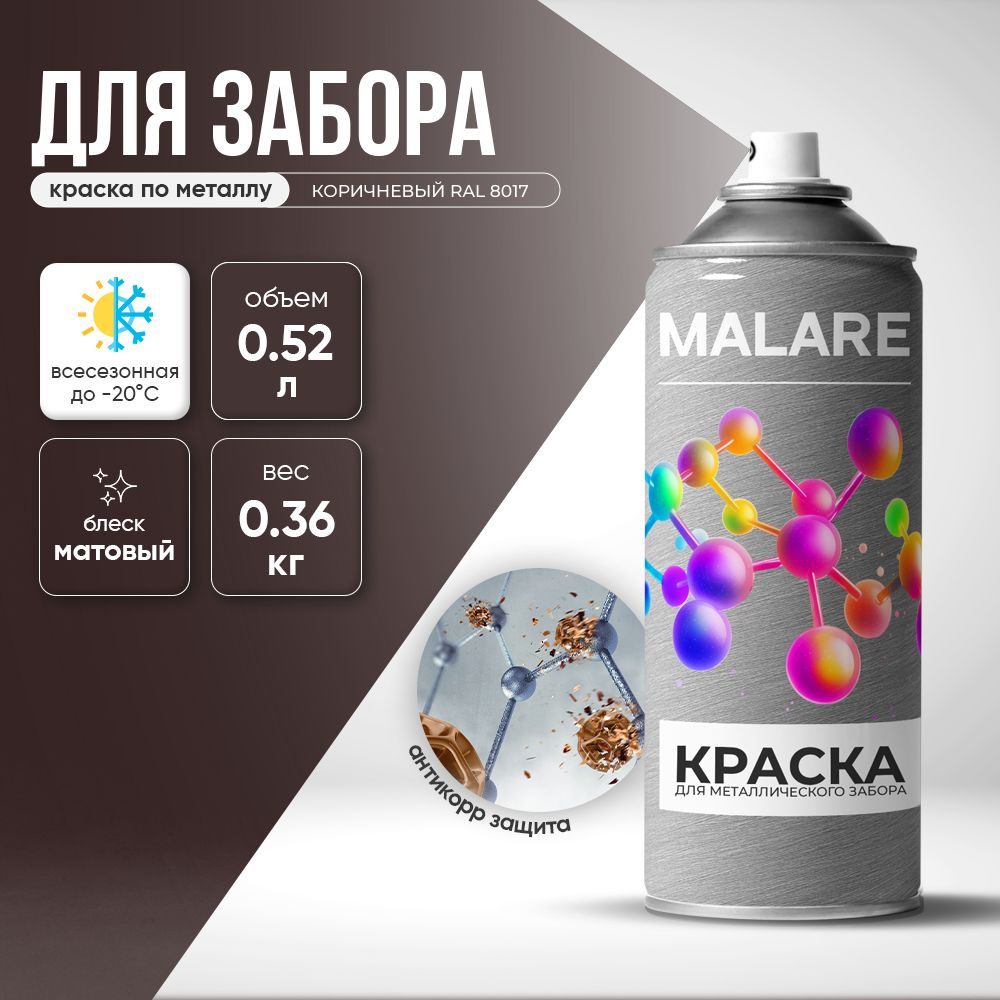 Аэрозольная краска по металлу Malare для крыш и заборов по ржавчине, для наружных работ, быстросохнущая #1