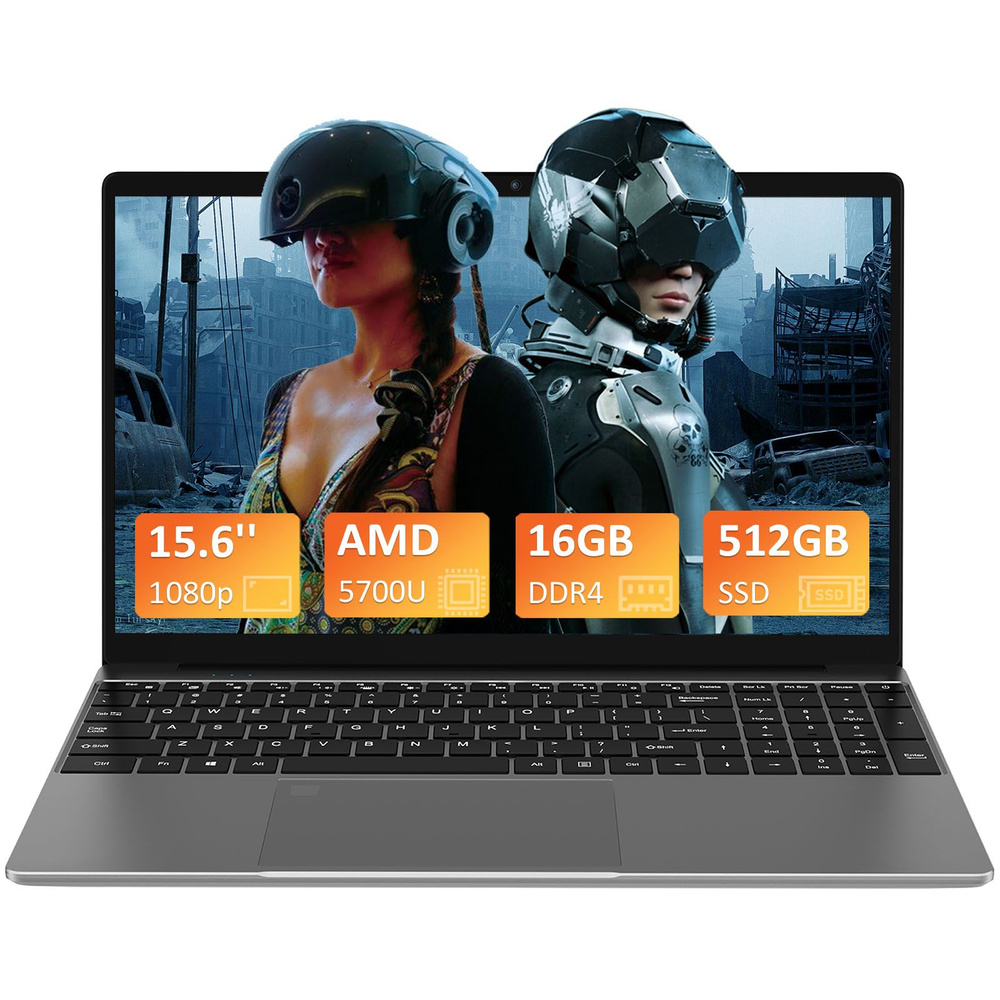 Auusda Игровой ноутбук 15.6", AMD Ryzen 7 5700, RAM 16 ГБ, SSD 512 ГБ, AMD Radeon Graphics, Windows Pro, #1