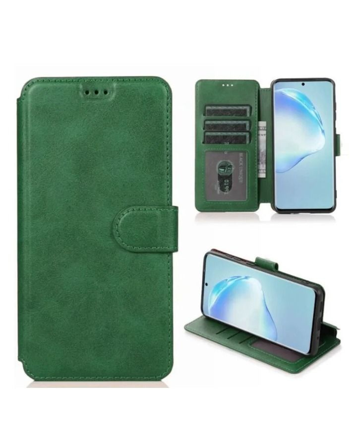 Чехол книжка для Samsung Galaxy S23 Ultra кожаный зеленый с магнитной застежкой Чехолер #1