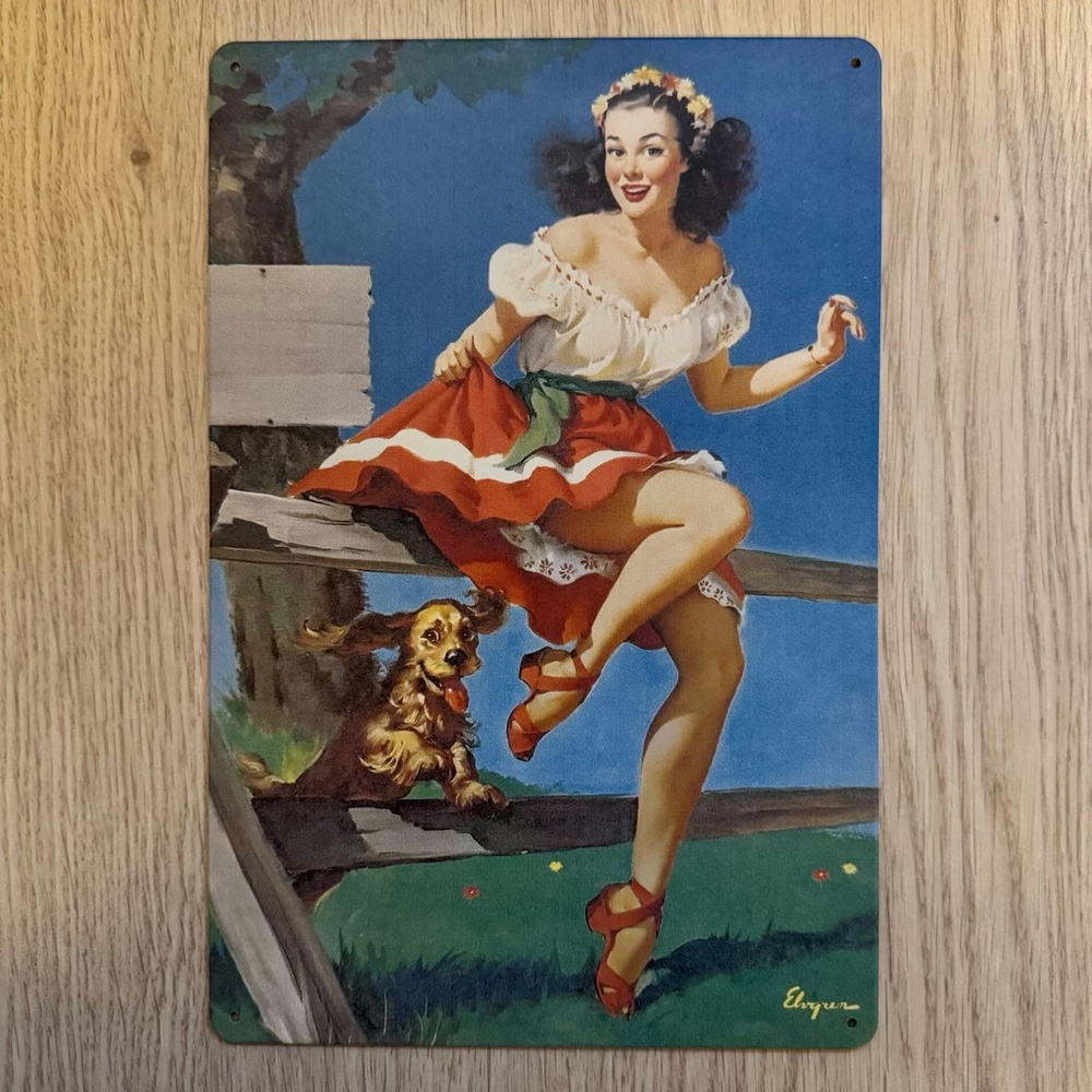 Табличка металлическая интерьерная Pin-Up Девушка Пинап #1
