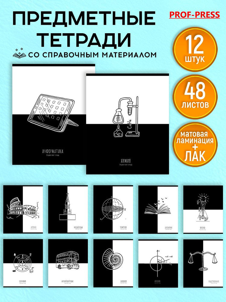 Тетради предметные Prof-Press набор 48 листов набор из 12 штук купить ...