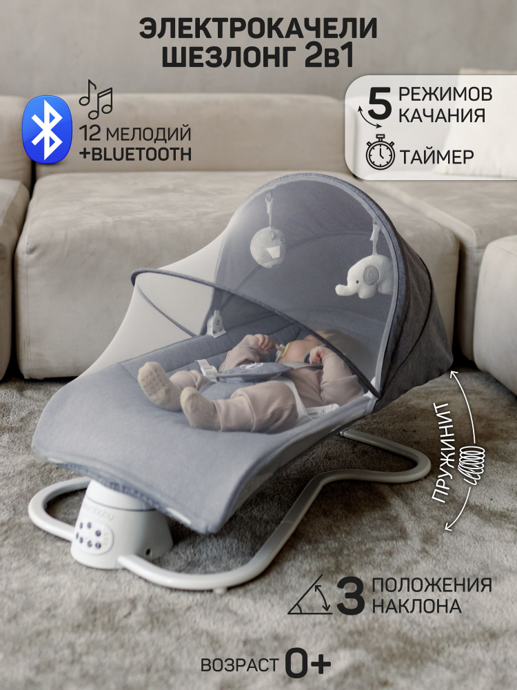 Электронные качели детские AMAROBABY HAPPY SWING, серый #1
