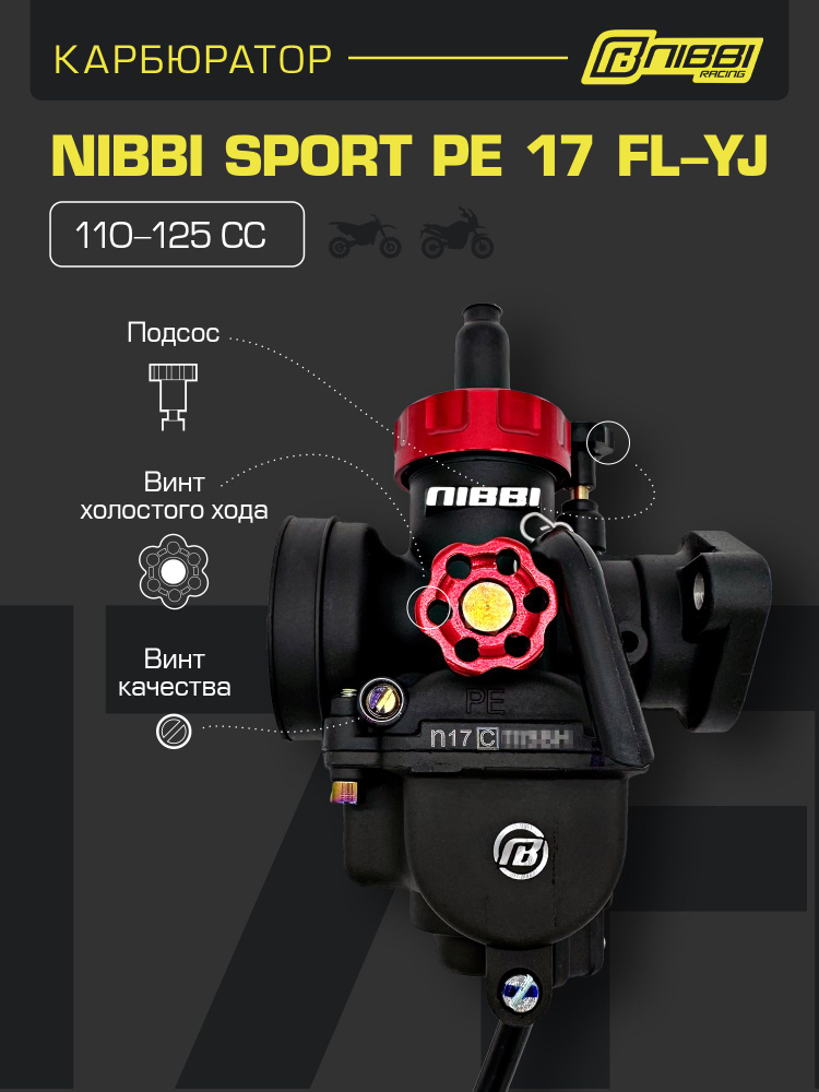 Карбюратор NIBBI SPORT PE 17 FL-YJ 110-125 CC купить на OZON по низкой ...