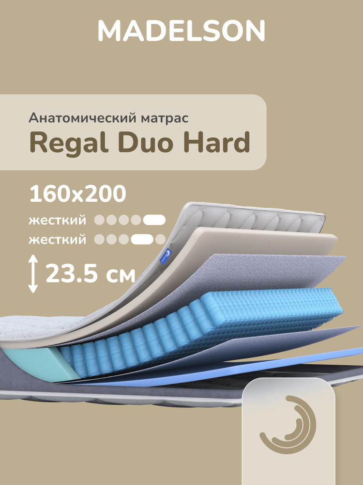 Матрас 160х200 ортопедический с разной жесткостью сторон Regal Duo Hard MADELSON серо-синий #1