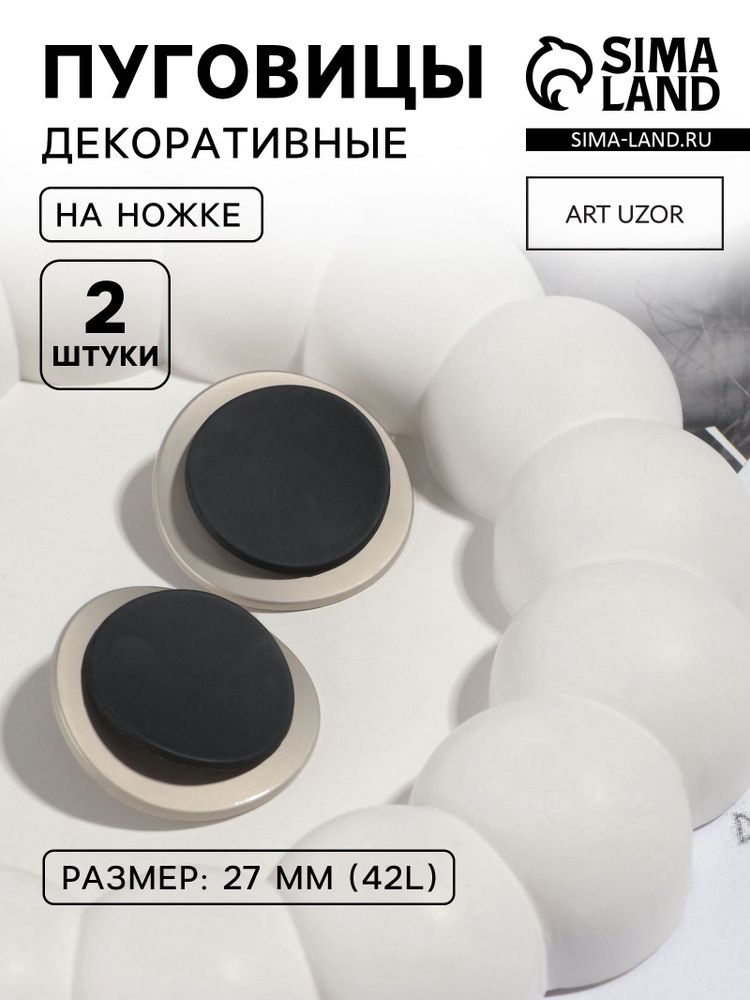 Набор металлических пуговиц на ножке, d - 27 мм, 2 шт, цвет серебряный/чёрный #1