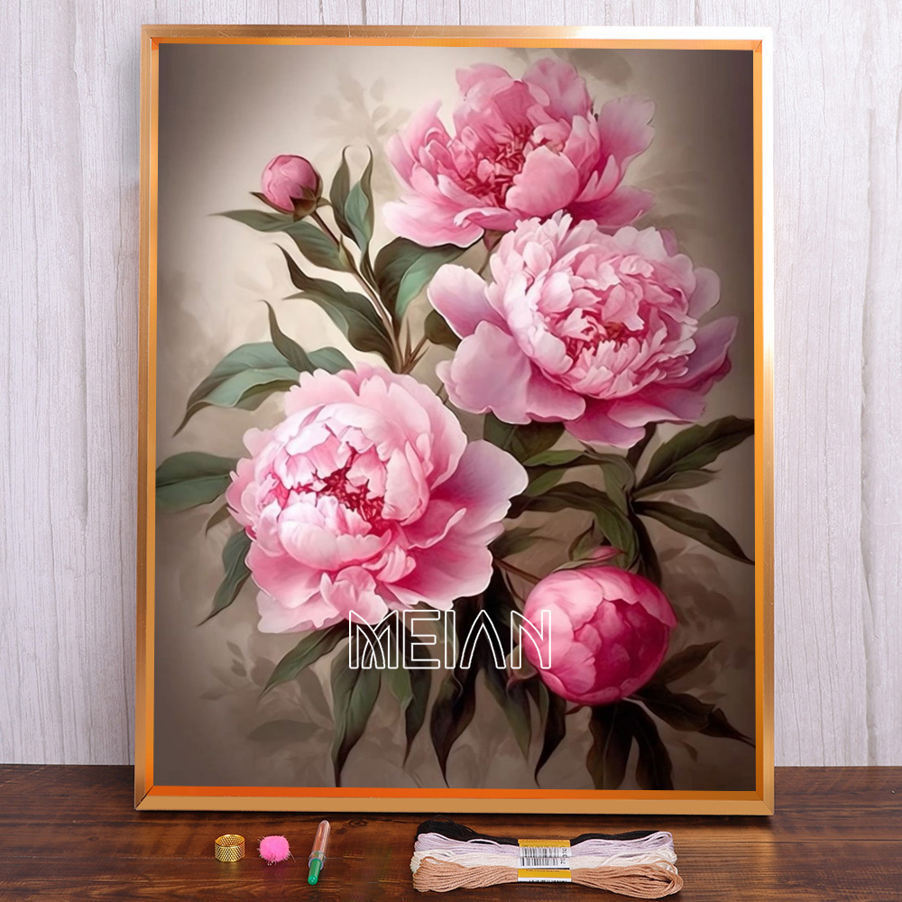 MEIAN Набор для вышивания,30x40CM,Чистый холст с сеткой,14CT,Пиони ...