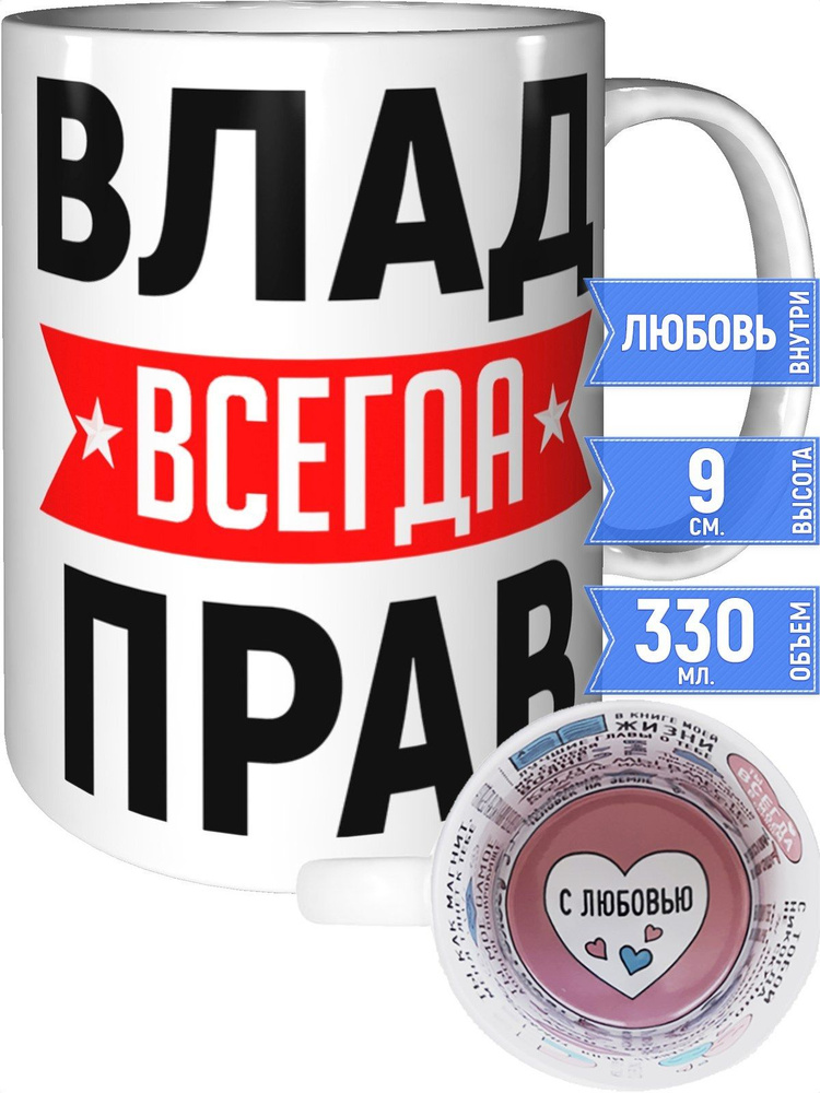 Кружка Влад всегда прав - с любовью внутри #1