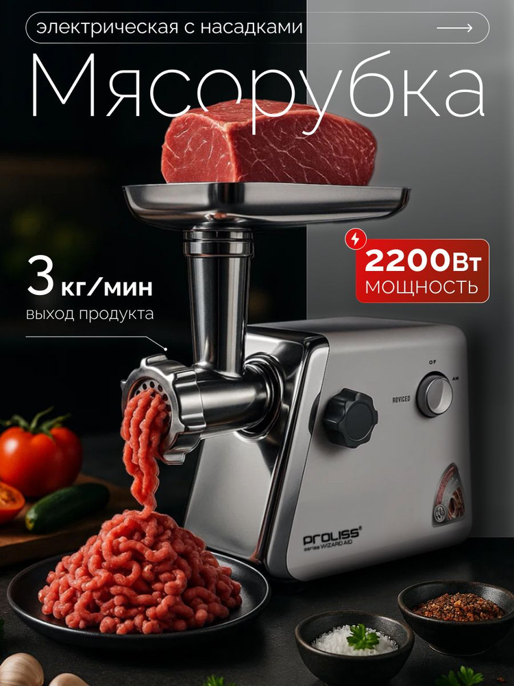 Мясорубка электрическая, до 2200 Вт, 3 кг/мин #1