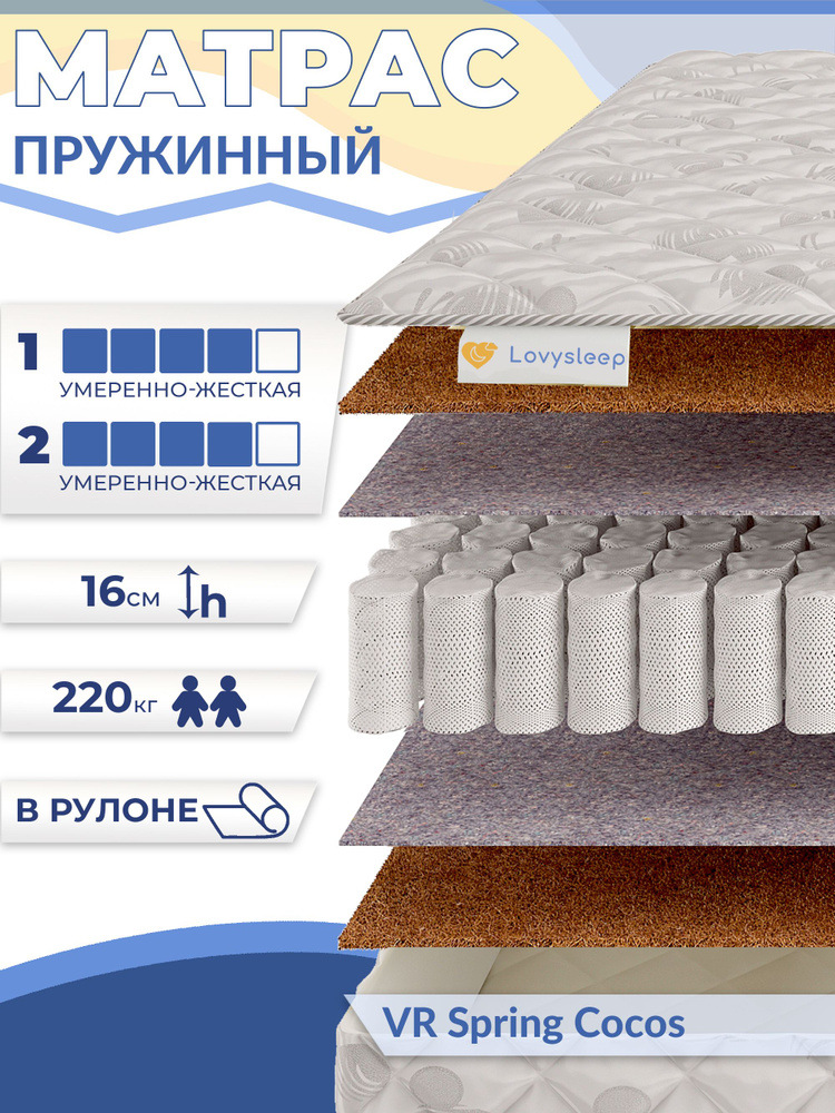 Матрас VR Spring Cocos 100х195 см, независимые пружины, 16 см, односпальный, двусторонний, умеренно-жесткий, #1
