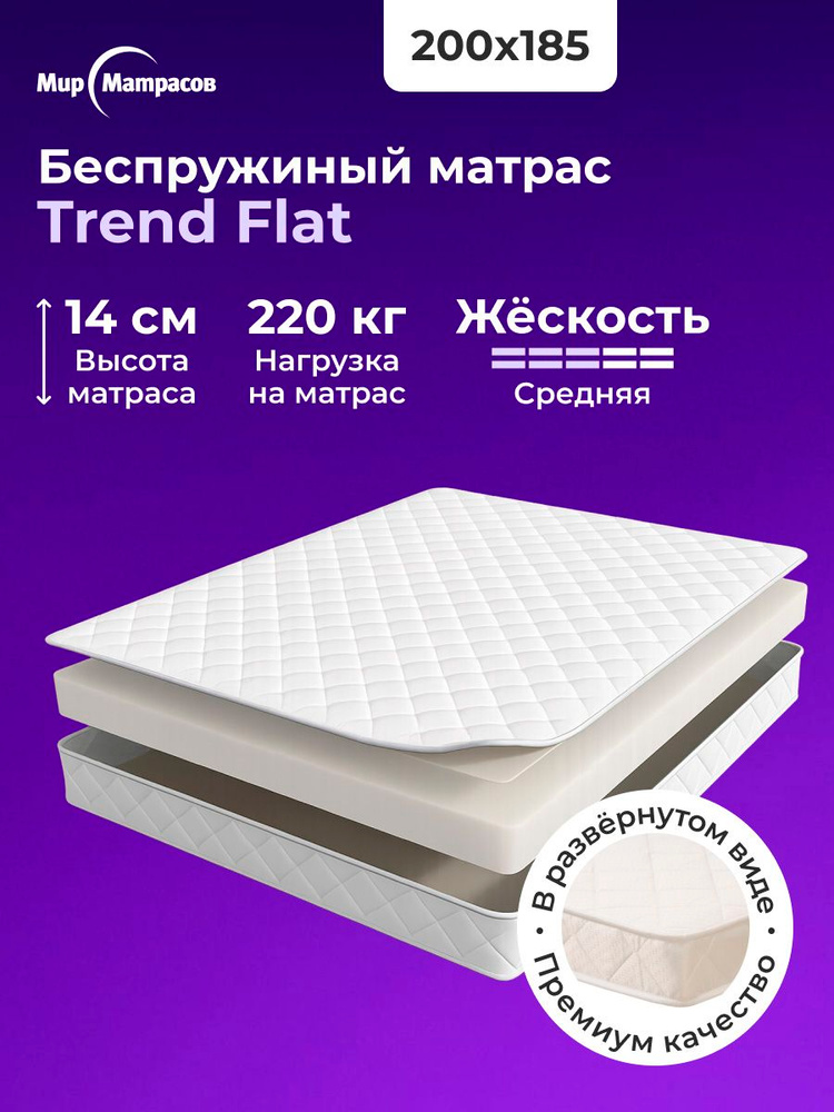 Анатомический, Ортопедический матрас 200х186 см Trend Flat, Беспружинный #1
