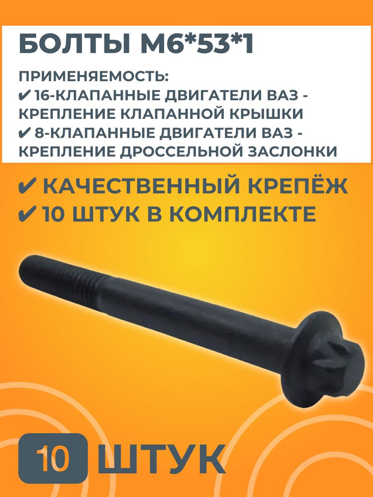 Болт М6х53х1 клапанной крышки (16-кл) и дроссельной заслонки (8-кл) #1
