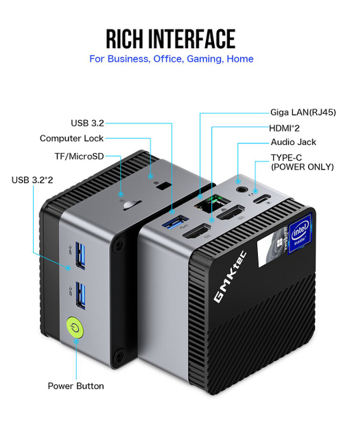 GMKtec Мини-ПК NucBox G5 LPDDR5 4800 МТ/с (Intel N97, RAM 12 ГБ