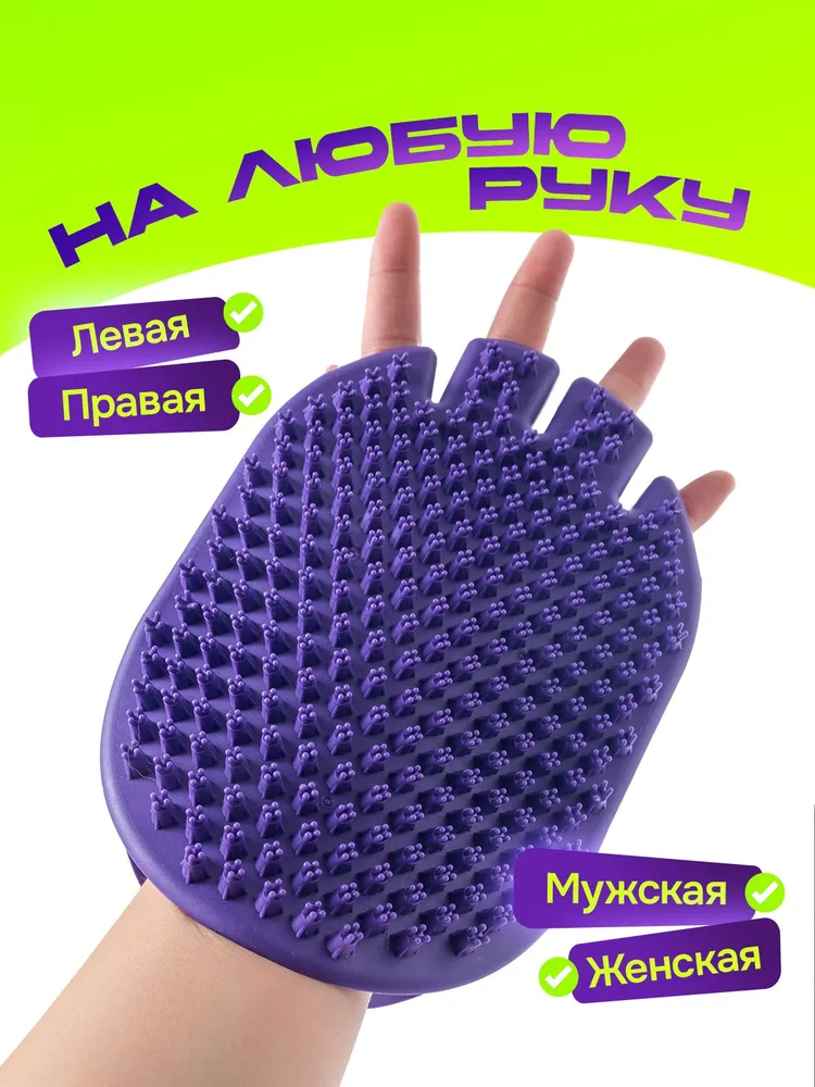 Перчатка для вычесывания гладкошерстных собак / двухсторонняя щетка для мытья собак / руковица для шерсти, варежка резиновая. Размер 18х13 см. Цвет синий., 18x13 см, фото 3