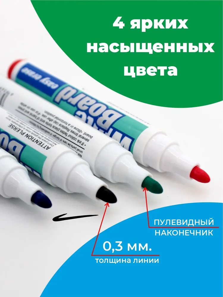 Набор маркеров для белой магнитной доски+магнитная губка, вариант, фото 2