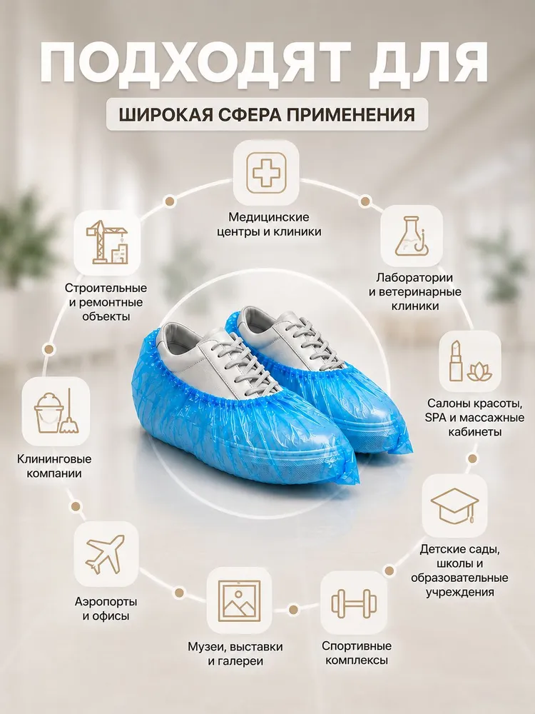 Бахилы одноразовые 1000 пар, 24 мкм цвет синий, синий, фото 5