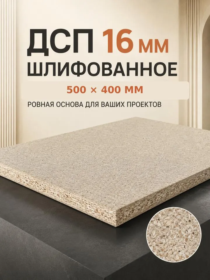 ДСП 16 мм шлифованное 500 400 мм, 1 шт, мебельная плита для полок, шкафа и стеллажа, 1 шт