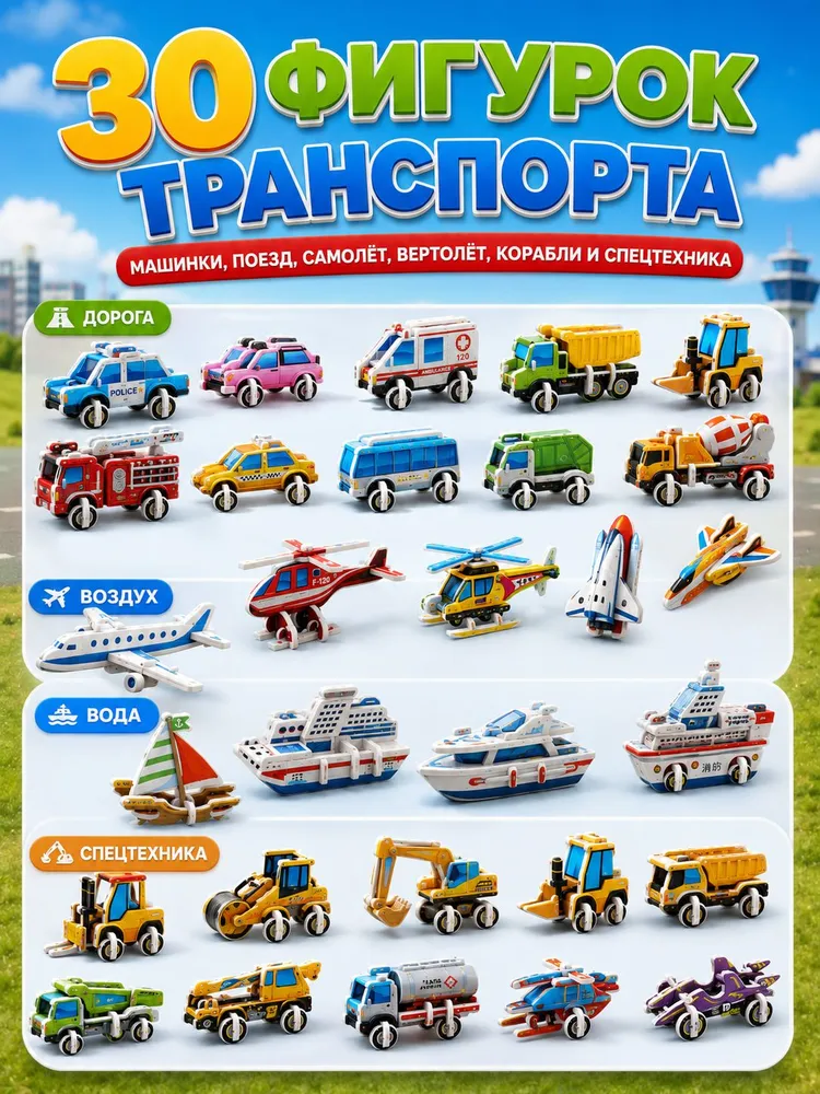 Пазлы для детей от 3 лет 30 шт 3Д "Транспорт" для подарков мальчику в детский сад, 30 шт, фото 3