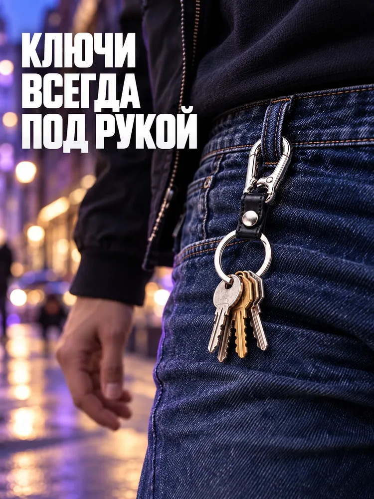 Брелок для ключей карабин металлический с эко кожей, вариант, фото 5