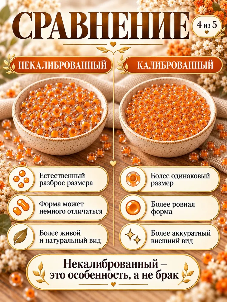 Бисер 6/0 4 мм прозрачный с оранжевым центром 20 г для бисероплетения и рукоделия некалиброванный, 20 г, фото 4