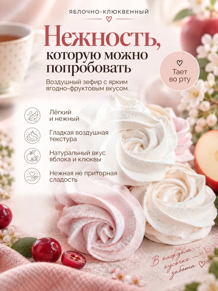 Зефир натуральный ручной работы "Яблоко - клюква", 6шт, 6 шт, фото 4