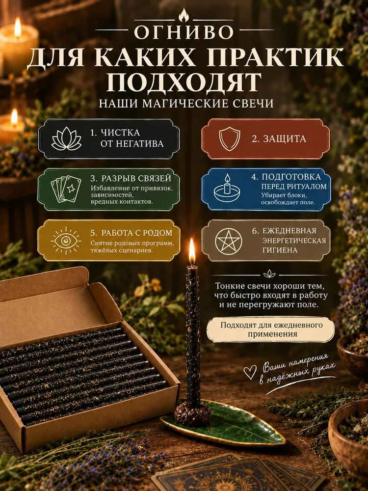 Набор черных магических свечей 12 штук, черный, фото 5