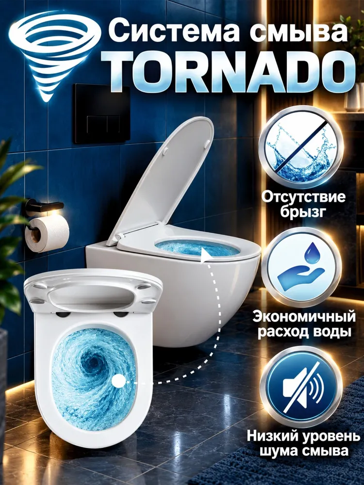 Инсталляция GROHE с подвесным унитазом CERAMALUX, безободковый, белый с крышкой, микролифт, смыв торнадо, кнопка смыва Глянцевый Хром, белый, фото 2