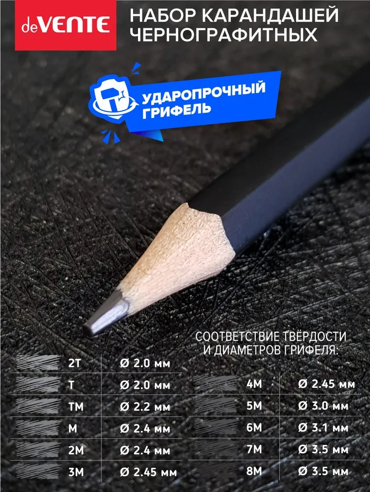 Карандаши простые художественные чернографитные профессиональные для рисования 12 шт, 12 шт, фото 5