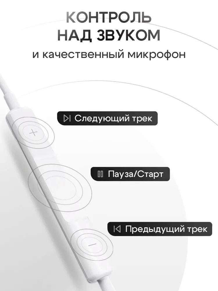 Наушники проводные / Наушники для телефона с микрофоном / разъем Jack 3.5 mm / Вакуумные / GQbox / Белый, белый, фото 6