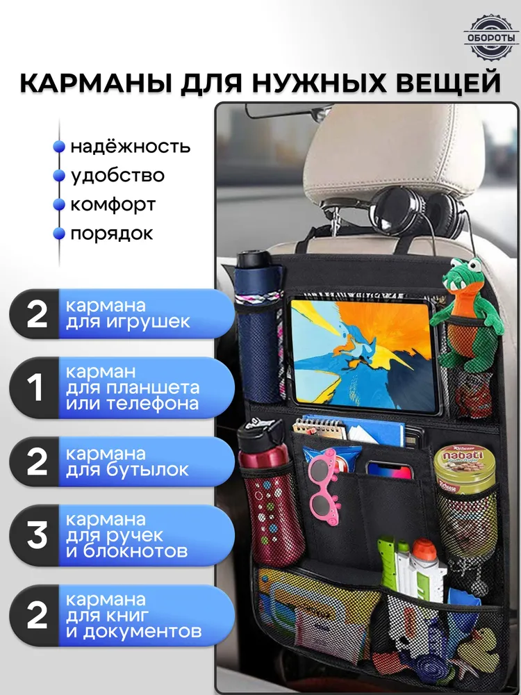 Защитная накидка с карманами на спинку сиденья автомобиля, вариант, фото 2