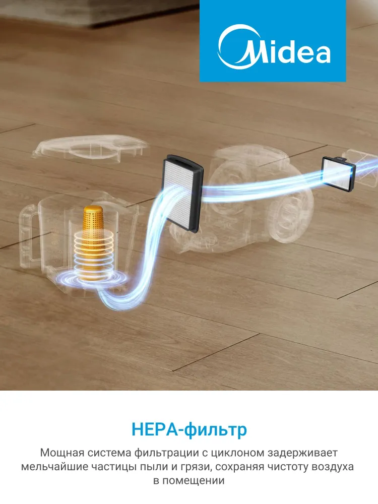 Пылесос бытовой Midea VCS35B180KH, 1800 Вт, контейнер 1.2 л, HEPA-фильтр, регулятор мощности на корпусе, белый, 1800 Вт, 1,2 л, фото 4