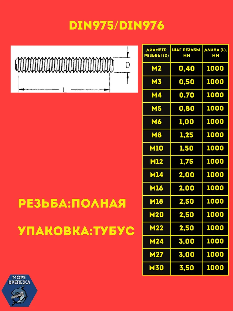 Шпилька М27х1000 ВЫСОКОПРОЧНАЯ резьбовая DIN975 класс прочности 10.9, 1 шт, 27x1000, 1 шт, фото 4
