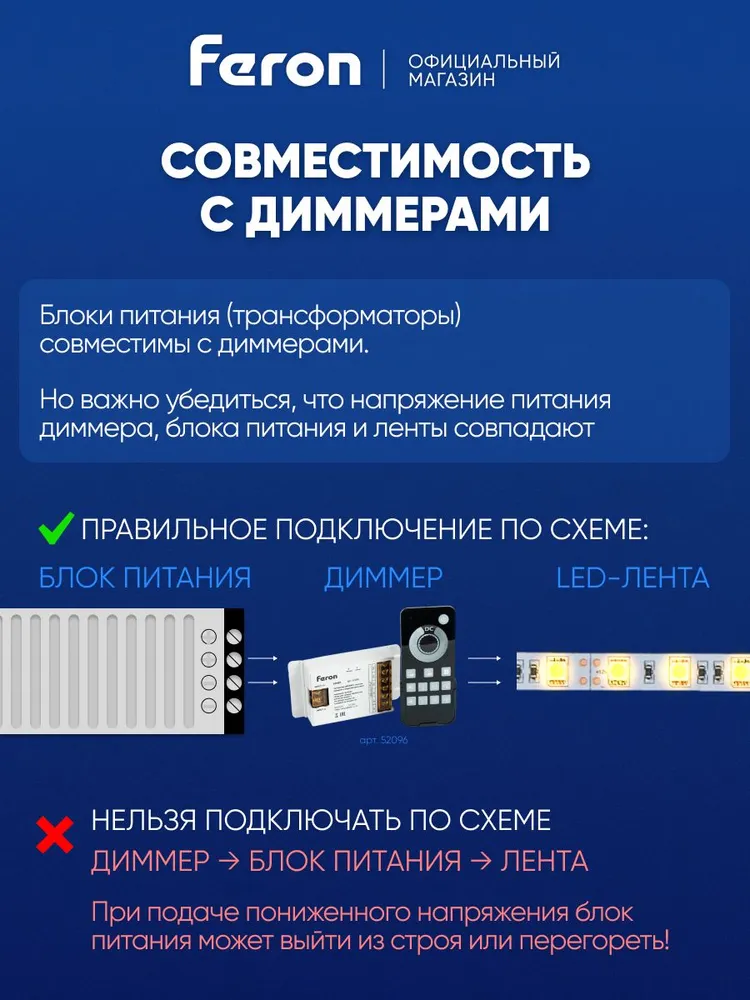 Блок питания для светодиодных лент 24v, 100W, Feron LB019 41059, 150 Вт, фото 2